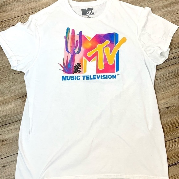 MTv Logo White Vintage Retro Graphic T-shirt - Picture 2 of 2